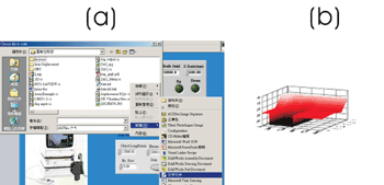 《圖十六 (a)雷射位移計處理畫面;(b)樣本掃描結果》