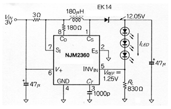 《圖四　利用switching regulator IC驅動白光LED電路》