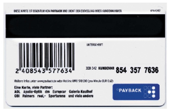 《圖三　具有磁卡、條碼與RFID的購物卡（背面）》