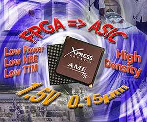 《图四 由于先进制程的光罩成本呈指数攀升，使芯片设计业者（在此指无晶圆厂的半导体业者，Fabless）开始寻求其他低廉化量产的方案，「结构化ASIC」即是可选方案之一，图为AMIS公司的结构化ASIC：XPressArray-II，XPressArray-II使用0.15um制程、1.5V工作电压，适合取代原属中等密度、高速执行的ASIC应用。（图片来源：AMIS.com）》