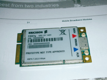 《图五 Ericsson所推出支持HSPA行动宽带传输的PCIe Mini Card F3507g》