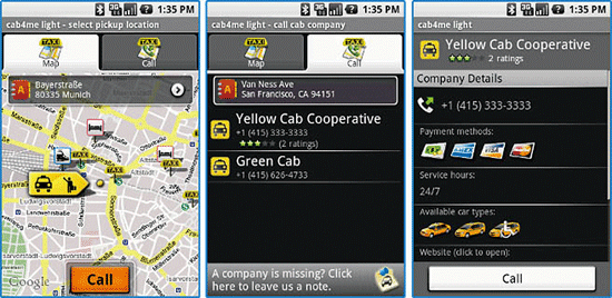 《图六 以Android平台架构为基础的cab4me出租车定位招呼应用软件 》
