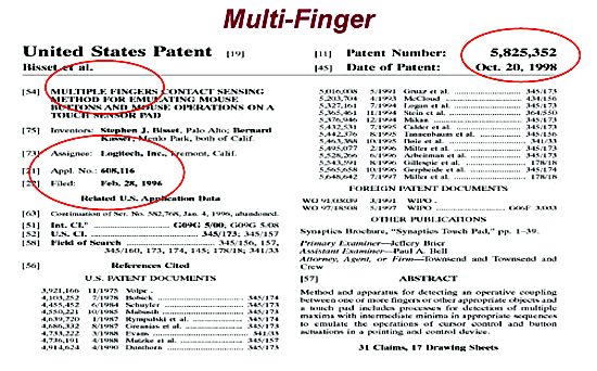《图十七 义隆电子已取得在多手指（multi-finger）侦测技术基础而关键的专利确认 》
