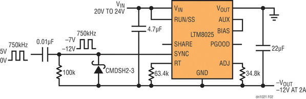 圖二 : 　針對-12V輸出的LTM8025應用電路原理圖