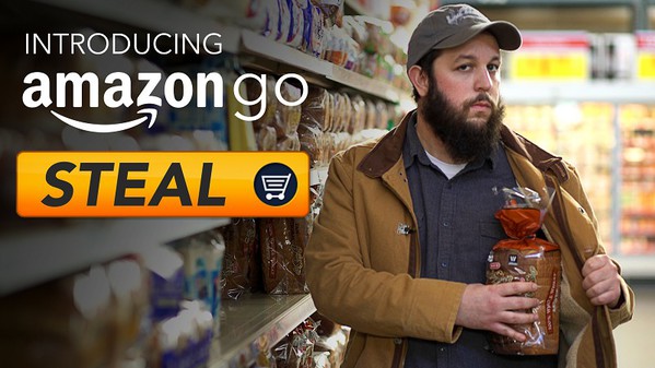 图2 : Amazon Go让消费者身临如同抢劫般的购物体验（Source：Rooster Teeth）