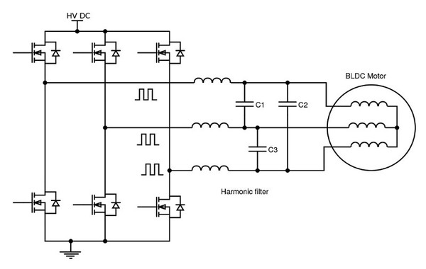 圖7 : 馬達驅動EMI能夠透過薄膜電容而過濾掉。