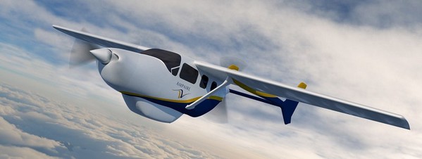 圖一 : Ampaire 開發的電動推進飛機不僅對環境無污染且安全、安靜，運作成本更低。