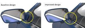 图4 : 镜臂。（左）基线设计；（右）改良设计