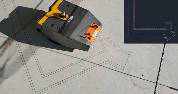 圖1 : OLogic為客戶設計了許多不同的行動機器人，包括Dusty Robotics（上圖）。 Dusty消除了將建築平面圖標註在施工現場的傳統的、勞動密集型過程，在施工現場程式設計的機器人可自動完成該任務。