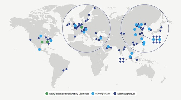 图2 : 全球灯塔工厂分布状况。（source：WEF）