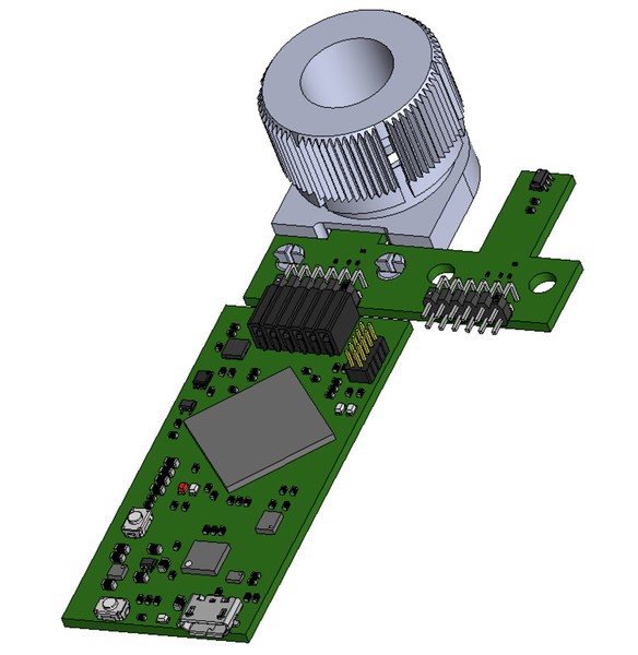 图7 : 安装在 EVM 顶部的 3D 列印旋转和推动模组示意图。（source：Texas Instruments）