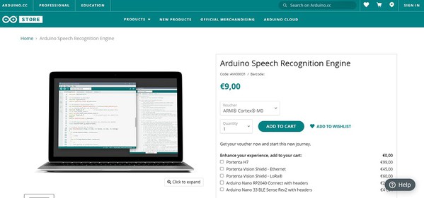 圖一 : Arduino官方銷售9歐元的語音識別引擎（圖片來源：Arduino官網）