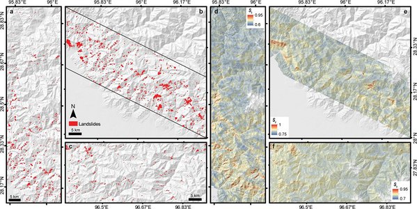 图三 : ：土石流地图和敏感度模型（source：Nature Journal）