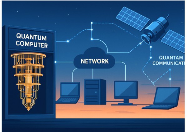 圖三 : 混合量子-經典運算，連結傳統電腦網路來做混合運算應用示意圖。