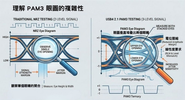 圖二 : NRZ眼圖與PAM3眼圖的差異性比較。