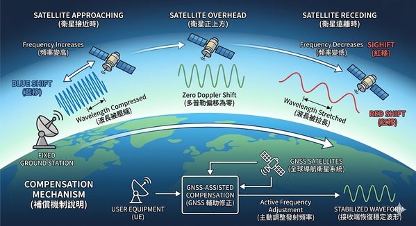 圖二 : 衛星通訊中都卜勒效應。