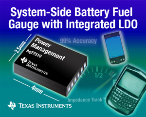 TI擴大電池計量元件產品線支援行動上網裝置