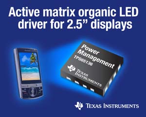 德州儀器推出全新有機LED驅動元件，有效提升 2.5 吋可攜式顯示器效能。（來源：廠商）