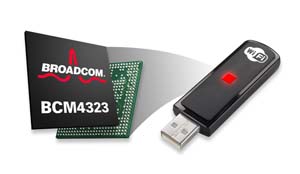 Broadcom的BCM4323 USB解决方案可带给Wi-Fi USB 无线网络卡低成本、双频的效益。（来源：厂商）