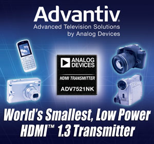 ADI推出超小的低功耗HDMI v 1.3发射器