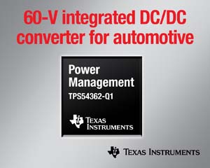 德州儀器推出 60 V、2.2 MHz DC/DC 轉換器，大幅降低汽車設計方案整體尺寸與成本。