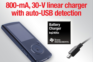 TI針對單節鋰離子電池供電的電子產品，推出兩款具有自動 USB 檢測功能的 800 mA USB 電池充電器系列產品