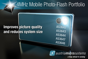奧地利微電子推出AS364X系列LED閃光燈驅動器，適用於手機、照相機和其他手持設備。