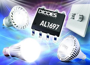 Diodes的LED驅動器AL1697適用於以線路供電的Triac可調光LED照明應用。