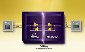 強化型USB微型模組 隔離器LTM2894 可針對地對地壓差和大共模瞬變提供保護。