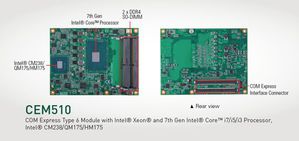 艾讯Intel Xeon E3 COM Express Type 6模组CEM510，支援4K高解析与工业级宽温。