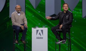 Adobe总裁暨执行长 Shantanu Narayen与NVIDIA创办人暨执行长黄仁勋於Adobe数位行销高峰会上同台