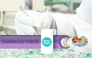 经过认证和测试，新型 chainflex 耐弯曲电缆 CFBUS.LB.045 (CAT5e) 和 CFBUS.LB.049 (CAT6) 具有无尘室认证，可完成超过 2400 万次行程。（来源：igus GmbH）