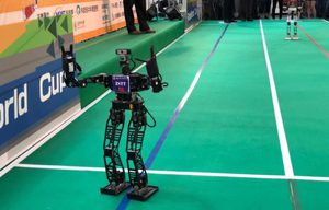 中科代表隊將出征2019 FIRA智慧機器人運動大賽，圖為2018年的精彩實況。