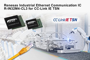 瑞薩R-IN32M4-CL3 IC透過CC-Link IE TSN無縫鏈接IT和OT，讓超高速和高精度移動控制應用間的時間同步精確度誤差小於百萬分之一秒
