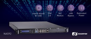 艾訊全新高效能1U機架式網路安全應用平台NA592，搭載Intel Xeon W-1200或第10代Intel Core 中央處理器，內建Intel W480E晶片組。