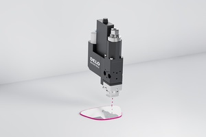 DELO DOT?PN5 噴射系統在 AR 玻璃邊緣施加黑色塗層，圖中的洋紅色為示意（source：DELO）