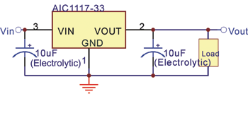 《图四 使用10μF电解电容之AIC1117应用电路》