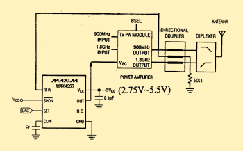 《圖三　MAX4000在PA功率控制上的簡單應用電路》