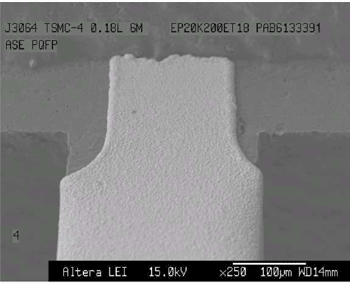 《圖十　PQFP元件採用錫－2％銅焊料塗層導線的高放大倍率視圖》