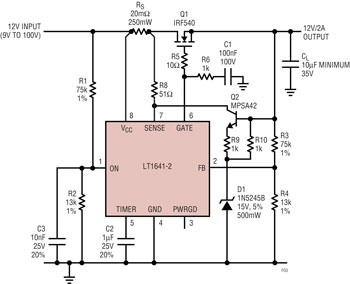 《圖三 穩壓箝位箝制輸入突波,並保護MOSFET 免於發生過度功耗》