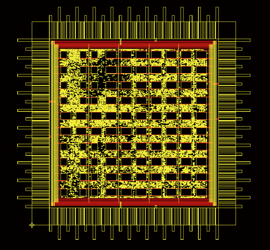 《图四 芯片的布线图，其中的黑色方块是内存所在位置。》