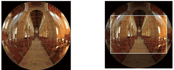 《圖一　魚眼影像－圓形（左）與全幅（右）示意圖》