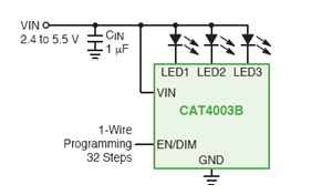 圖七 : CAT4003B線性背光驅動器應用電路