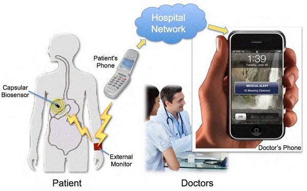 圖一 : 透過生物感測器，醫生能夠更為了解病人身體狀況。