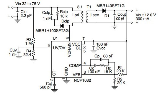 圖十 :  沒有輔助繞組的48 V 至 12.0 V DC?DC轉換器