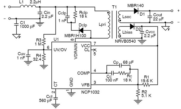 图八 :  48 V到隔离式12 V/3 W偏压电源电路
