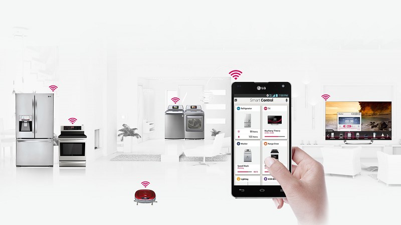 家庭自動化所使用的無線傳輸技術包括Wi-Fi、Bluetooth、ZigBee、紅外線等3種。（Source:LG）