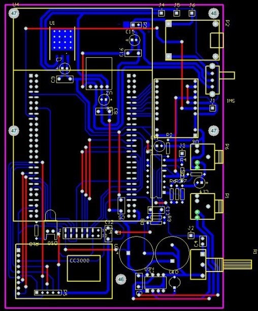 图6是将图5的电路图转档完成后的系统layout图,本次系统实现后的大小