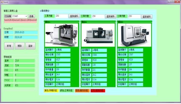 工廠主控端管理機台畫面