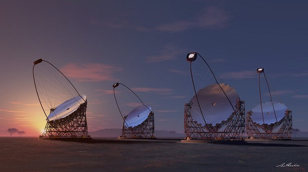 圖1 : 藝術家筆下的CTA 大型天文望遠鏡台。(繪者:池下章裕, Mero-TSK雜誌國際版/ 來源:兆鎂新)